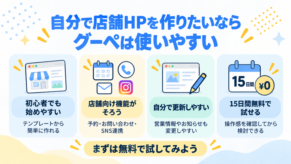自分で店舗HPを作りたいならグーペは使いやすい