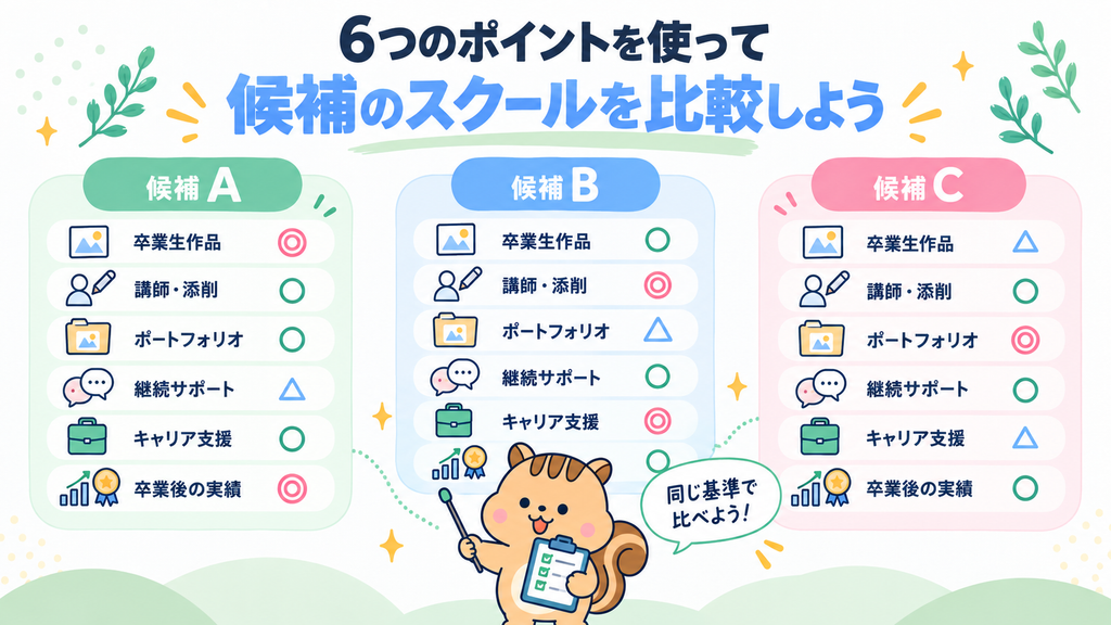 6つのポイントを使って候補のスクールを比較しよう