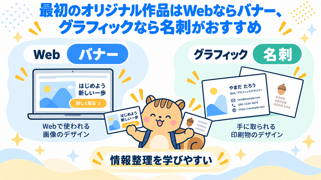最初のオリジナル作品はWebならバナー、グラフィックなら名刺がおすすめ